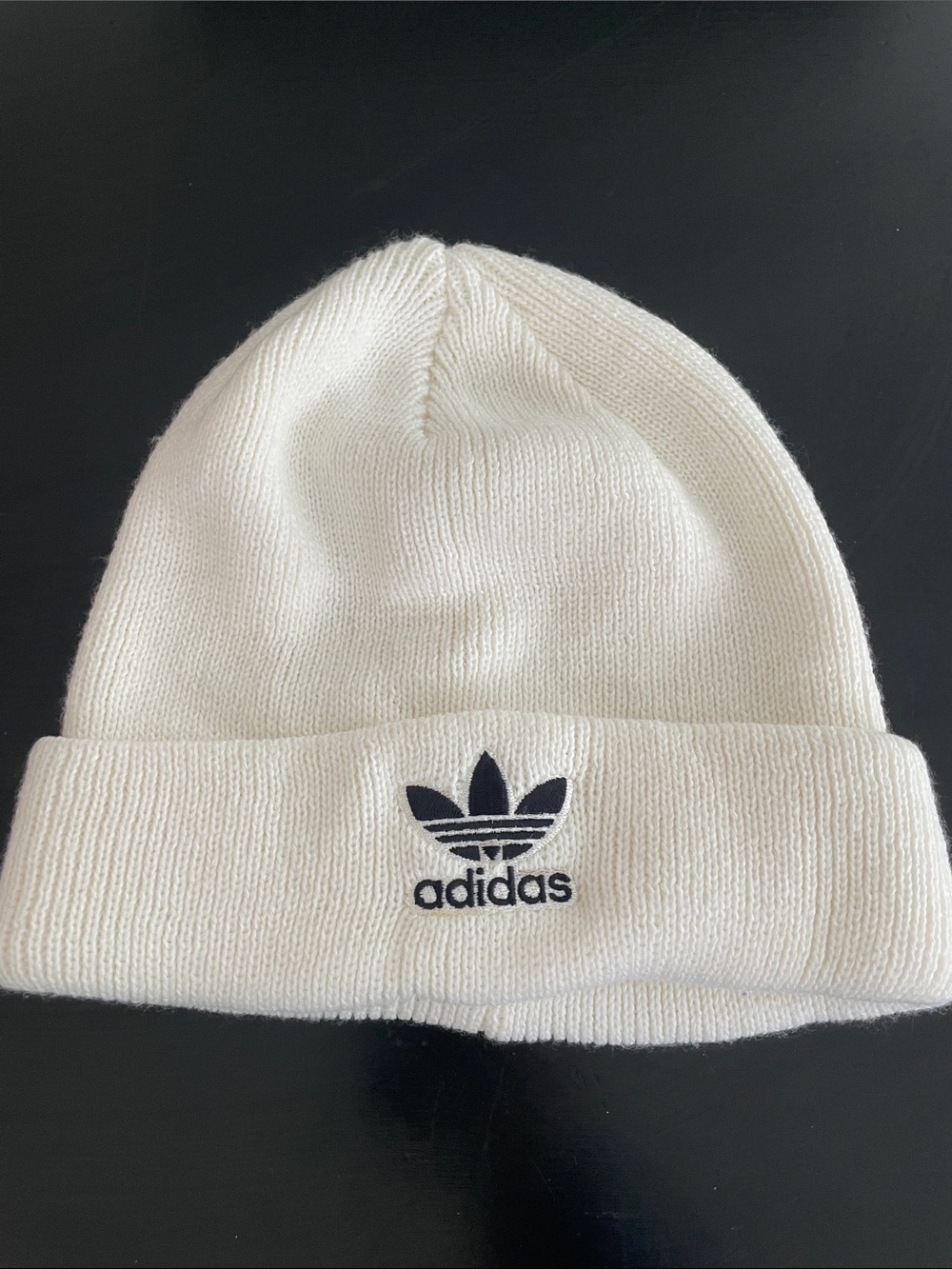 adidas Cream Beanie with Black Trefoil Patch
